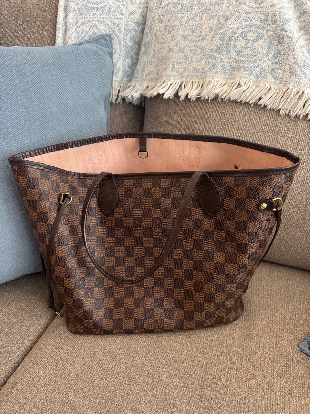 Damier Ebene Neo Neverfull MM Rose Ballerine